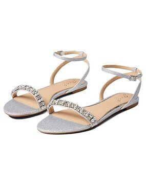 Jewel Badgley Mischka Womens Daria Rhinestone Flat Sandals Silver Size 7.5M NIB